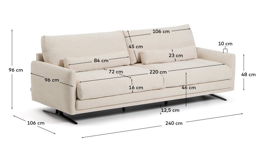 KAVE HOME Veliro 3 pers. sofa - beige chenille og sort st�l (240cm)