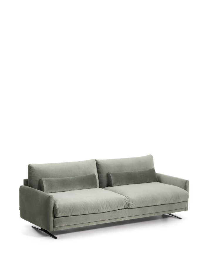 KAVE HOME Veliro 3 pers. sofa - gr�n fl�jl stof og sort st�l (240cm)