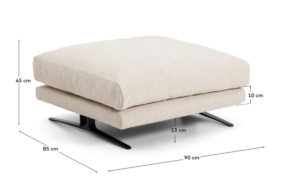 KAVE HOME Veliro fodskammel, rektangul�r - beige chenille og sort st�l (90x85)