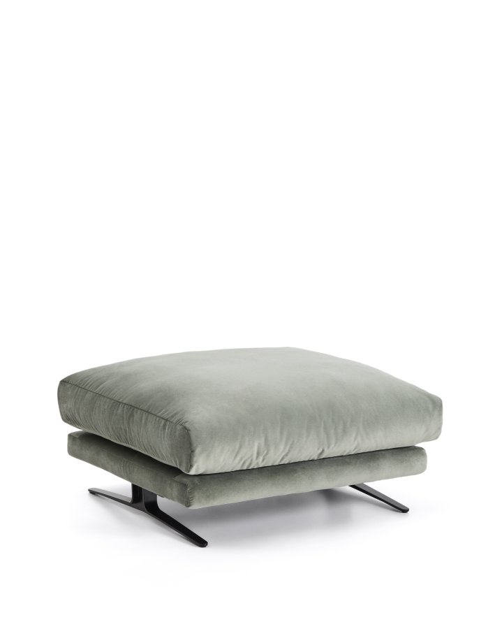 KAVE HOME Veliro fodskammel, rektangul�r - gr�n fl�jl stof og sort st�l (90x85)