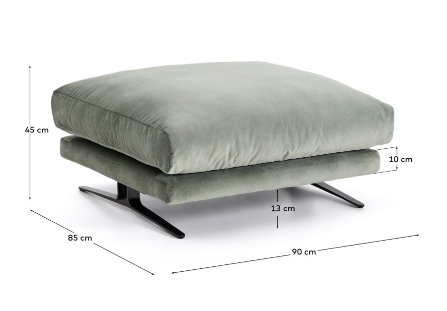 KAVE HOME Veliro fodskammel, rektangul�r - gr�n fl�jl stof og sort st�l (90x85)
