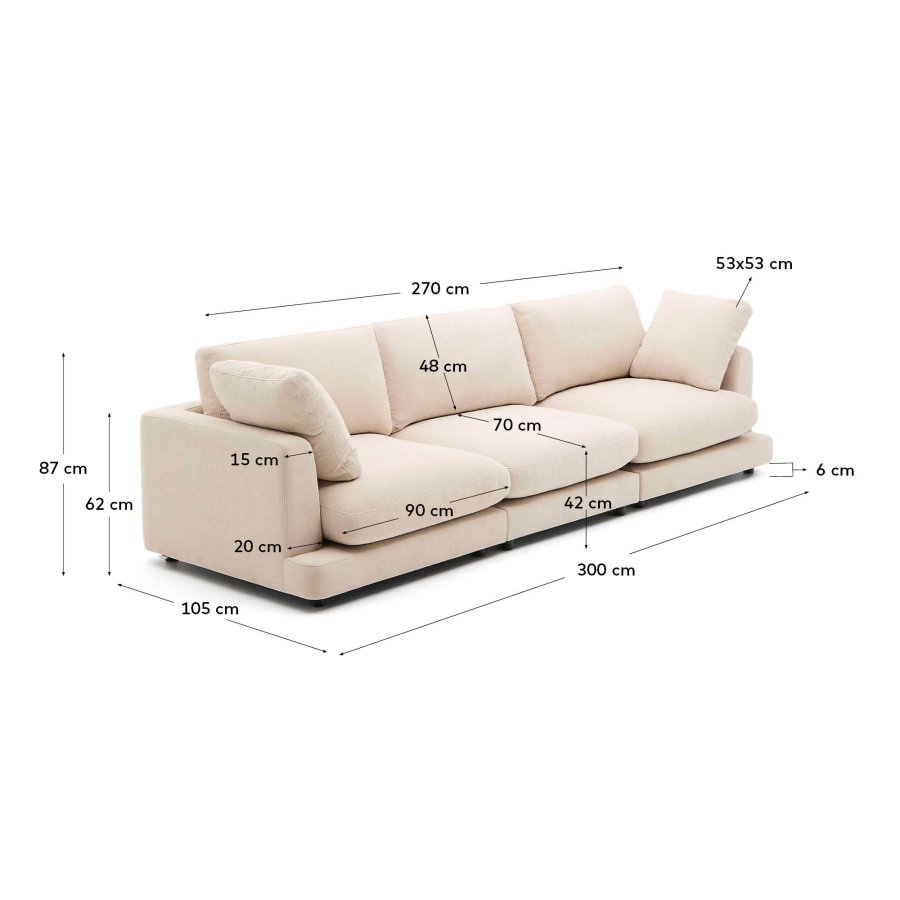 KAVE HOME Sofa Gala 4-seter i beige chenille FSC Mix Credit 300 cm