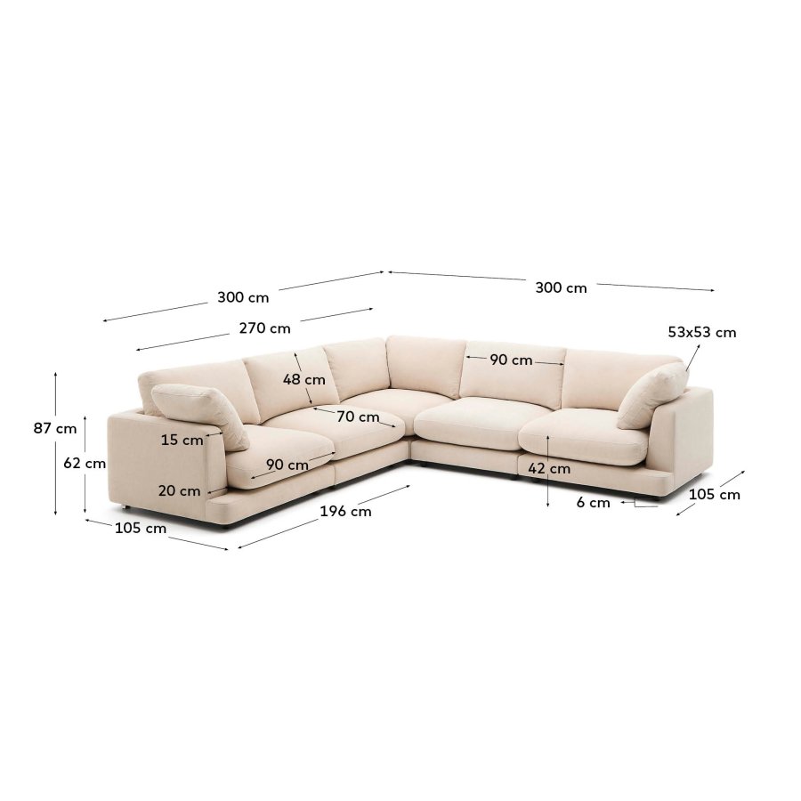  KAVE HOME Gala Ecksofa 6 Personen. - beige Chenille (300x300cm)