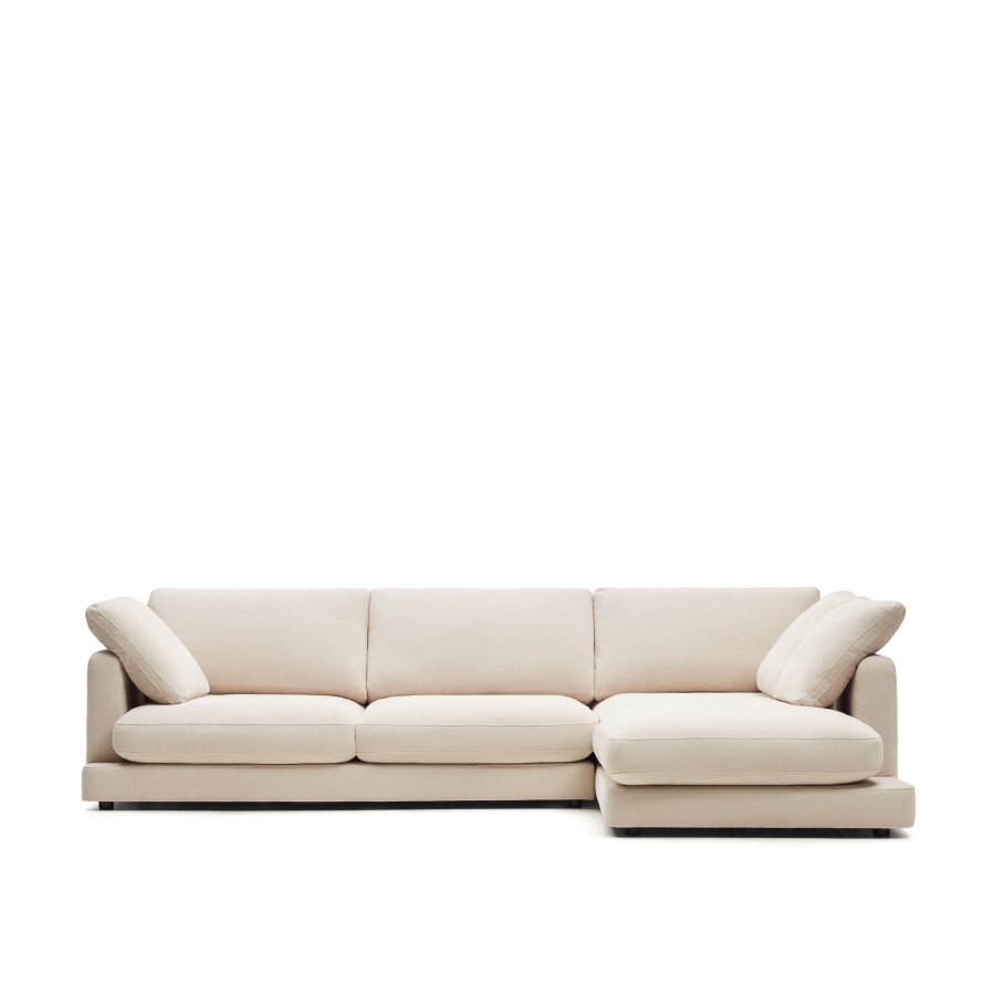 KAVE HOME Gala 4-seters sofa, med hyre sjeselong - beige stoff (300cm)