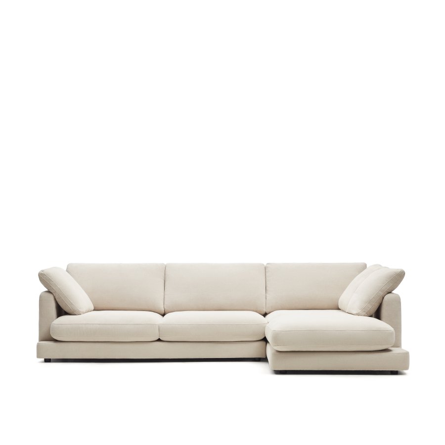 KAVE HOME Gala 4-seters sofa, med hyre sjeselong - beige stoff (300cm)