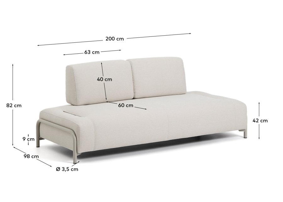 KAVE HOME Compo 2-pers. modul sofa - ecru chenille stof og beige metal (200cm)