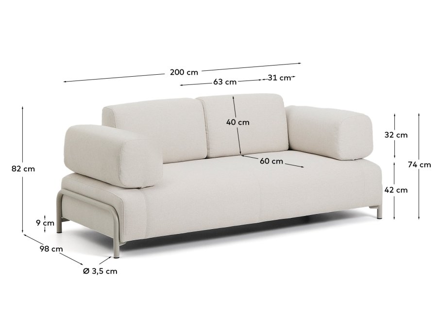 KAVE HOME Compo 2-pers. sofa - ecru chenille stof og beige metal (200cm)