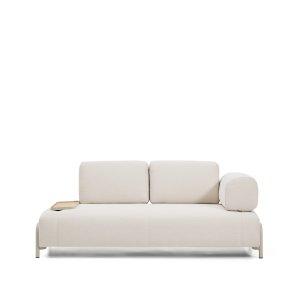 KAVE HOME Compo 2-pers. sofa, lille egefin�r bakkebord - ecru chenille stof og beige metal (200cm)