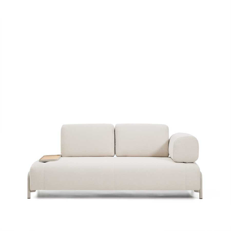 KAVE HOME Compo 2-pers. sofa, lille egefin�r bakkebord - ecru chenille stof og beige metal (200cm)