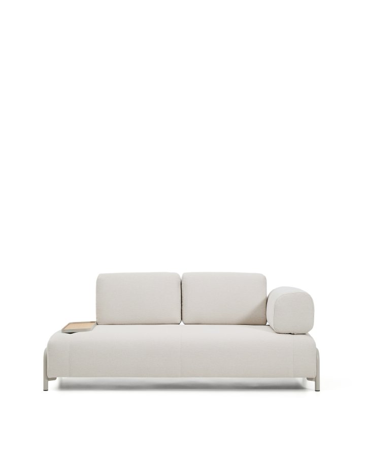 KAVE HOME Compo 2-pers. sofa, lille egefin�r bakkebord - ecru chenille stof og beige metal (200cm)