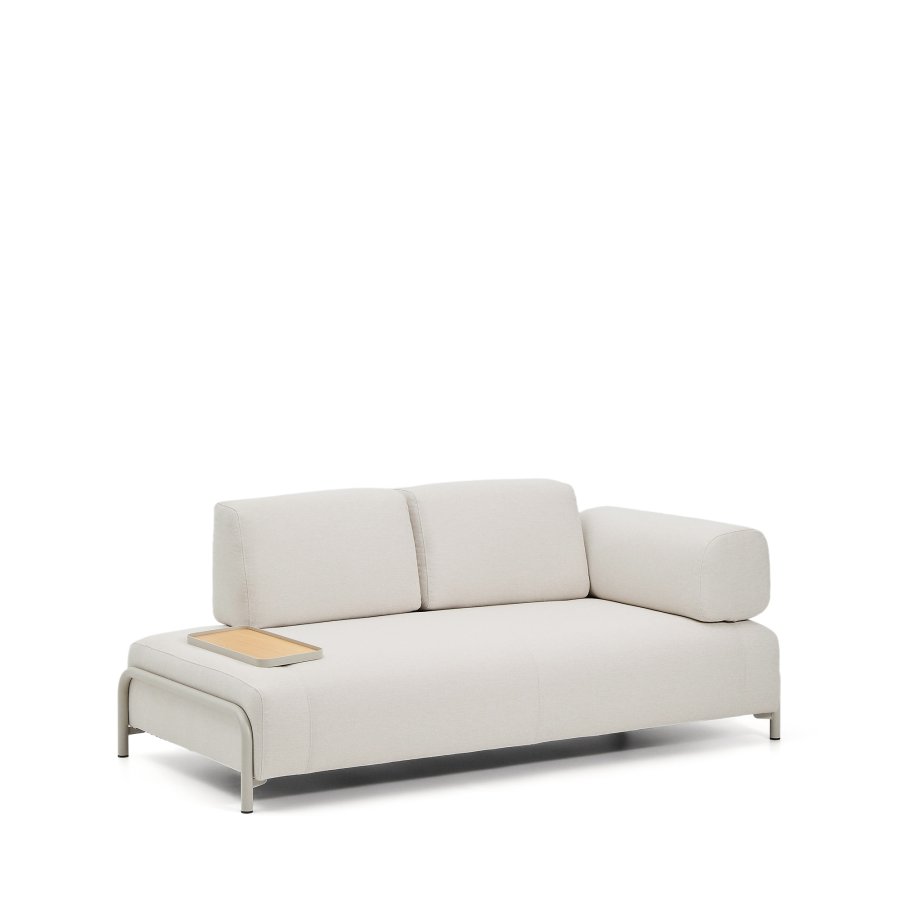 KAVE HOME Compo 2-pers. sofa, lille egefin�r bakkebord - ecru chenille stof og beige metal (200cm)