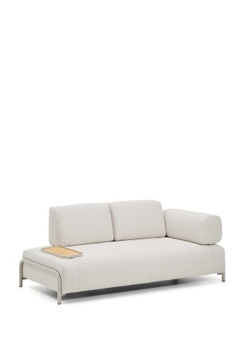 KAVE HOME Compo 2-pers. sofa, lille egefin�r bakkebord - ecru chenille stof og beige metal (200cm)