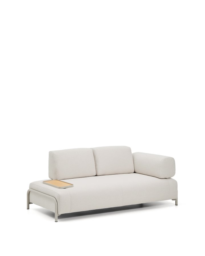 KAVE HOME Compo 2-pers. sofa, lille egefin�r bakkebord - ecru chenille stof og beige metal (200cm)