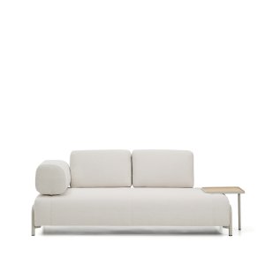 KAVE HOME Compo 2-pers. sofa, stort egefin�r bakkebord - ecru chenille stof og beige metal (200cm)
