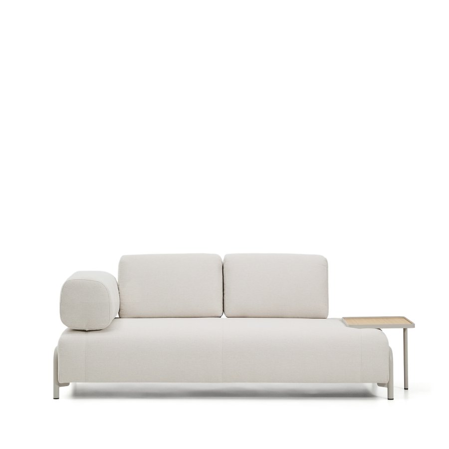 KAVE HOME Compo 2-pers. sofa, stort egefin�r bakkebord - ecru chenille stof og beige metal (200cm)