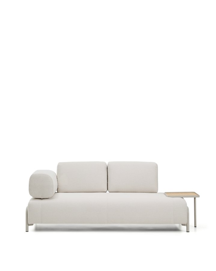 KAVE HOME Compo 2-pers. sofa, stort egefin�r bakkebord - ecru chenille stof og beige metal (200cm)