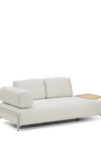 KAVE HOME Compo 2-pers. sofa, stort egefin�r bakkebord - ecru chenille stof og beige metal (200cm)