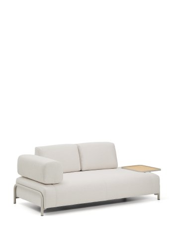 KAVE HOME Compo 2-pers. sofa, stort egefin�r bakkebord - ecru chenille stof og beige metal (200cm)