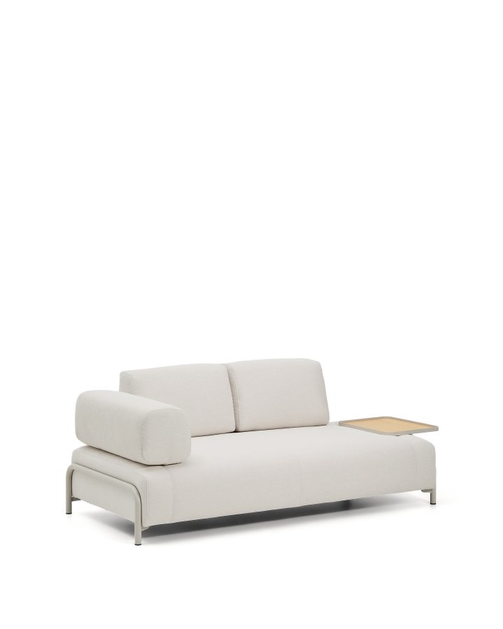 KAVE HOME Compo 2-pers. sofa, stort egefin�r bakkebord - ecru chenille stof og beige metal (200cm)