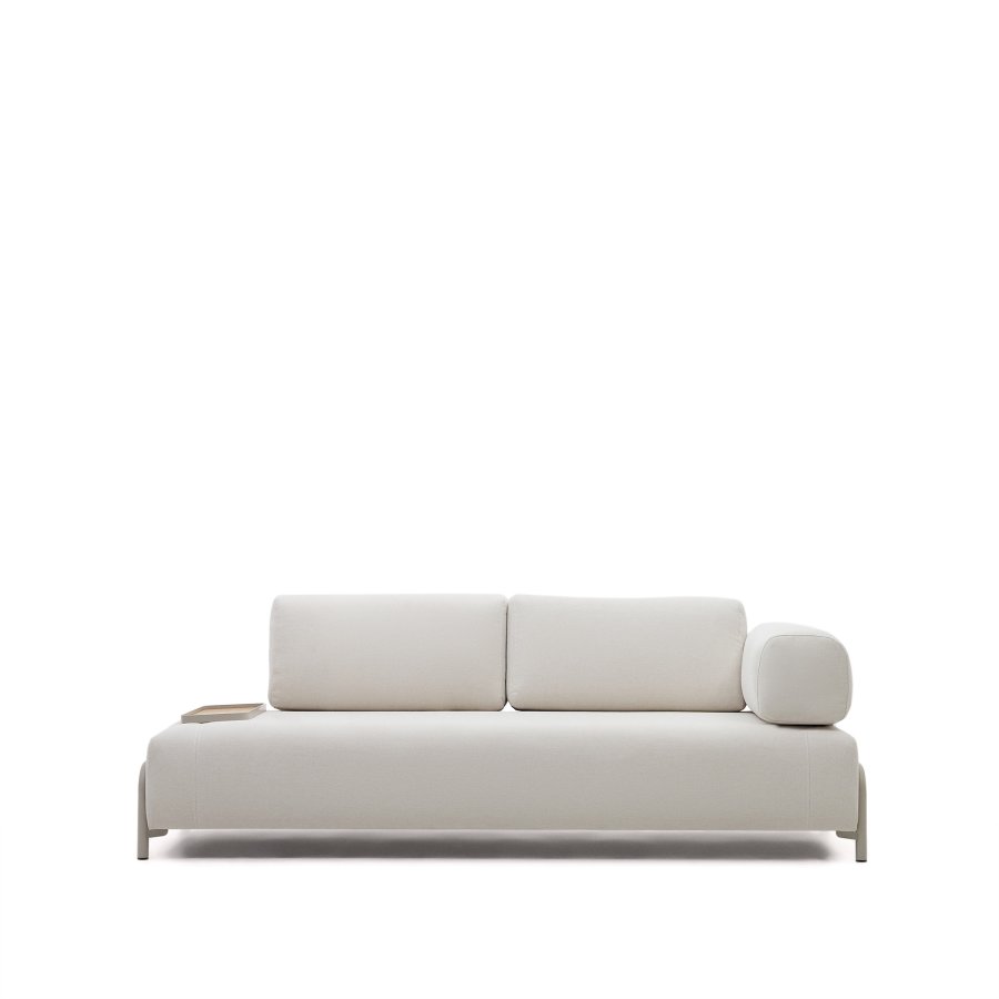 KAVE HOME Compo 3-seters sofa, med lite brett - beige chenille med gr metallstruktur (232cm)