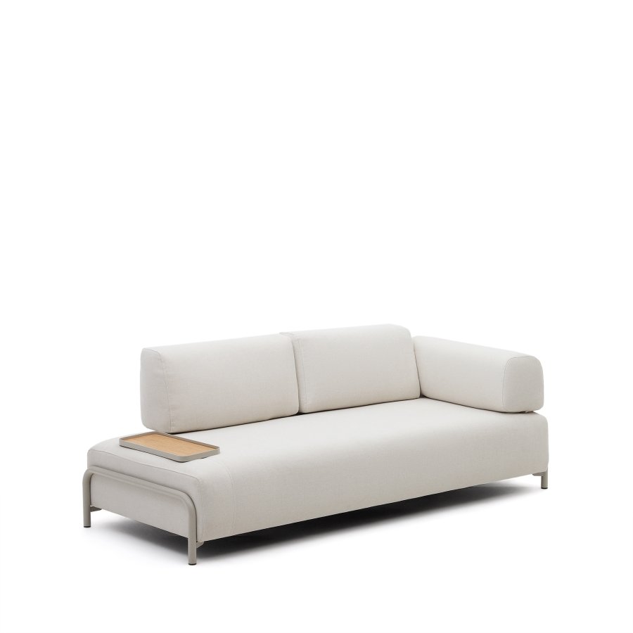 KAVE HOME Compo 3-seters sofa, med lite brett - beige chenille med gr metallstruktur (232cm)