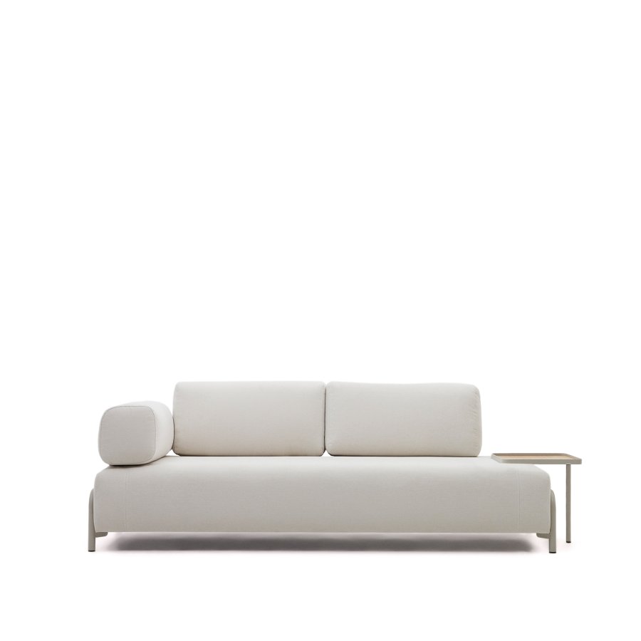 KAVE HOME Compo 3-manns sofa med stort brett - beige chenille med gr metallstruktur (232cm)