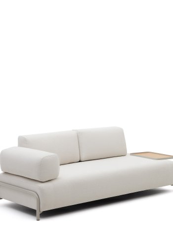 KAVE HOME Compo 3-manns sofa med stort brett - beige chenille med gr metallstruktur (232cm)