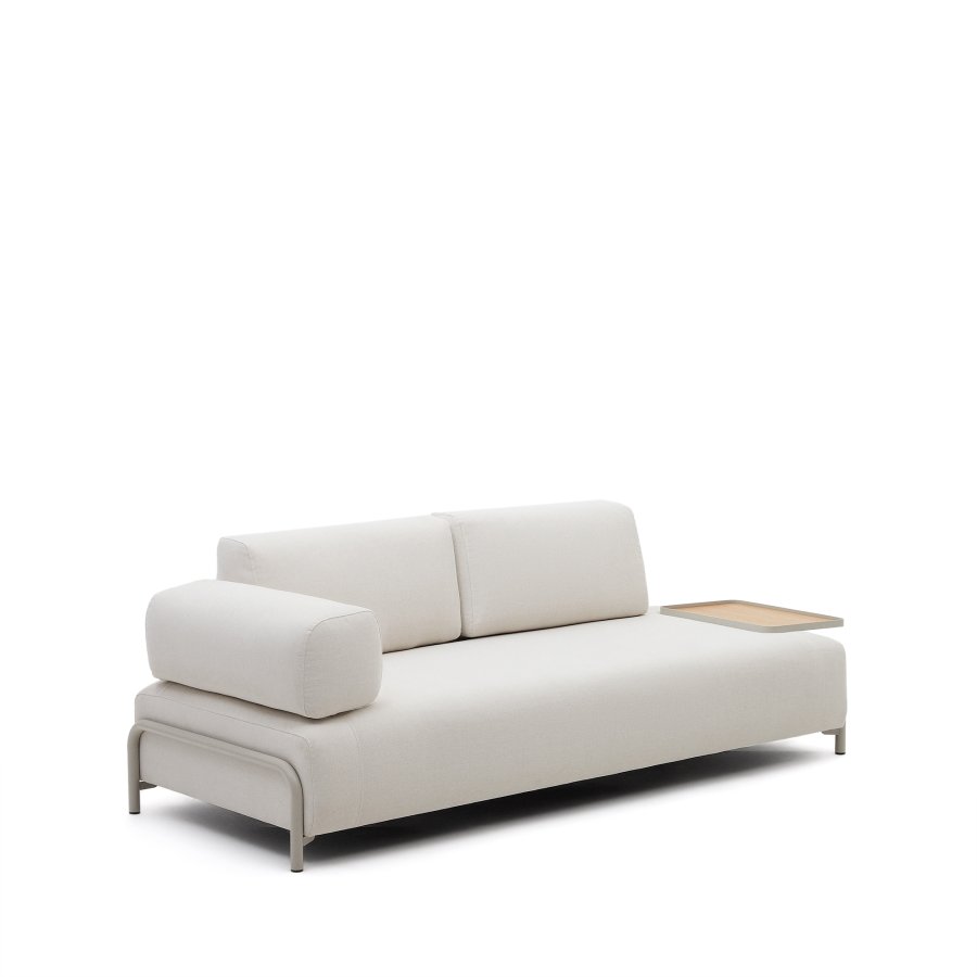 KAVE HOME Compo 3-manns sofa med stort brett - beige chenille med gr metallstruktur (232cm)