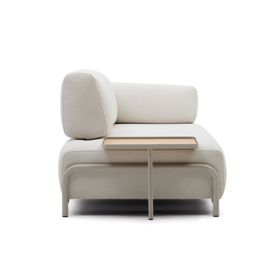 KAVE HOME Compo 3-manns sofa med stort brett - beige chenille med gr metallstruktur (232cm)