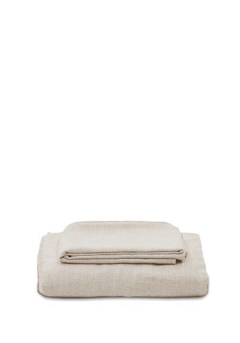 KAVE HOME Anarela puff med lintrekk, firkantet - beige lin (80x80)