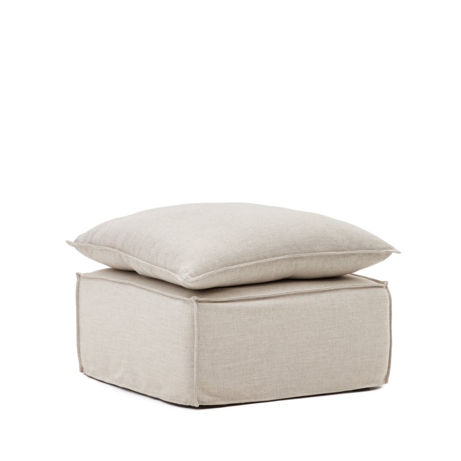 KAVE HOME Anarela puff med lintrekk, firkantet - beige lin (80x80)