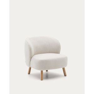KAVE HOME Ulit lenestol - beige chenillestoff og naturlig b�ketre