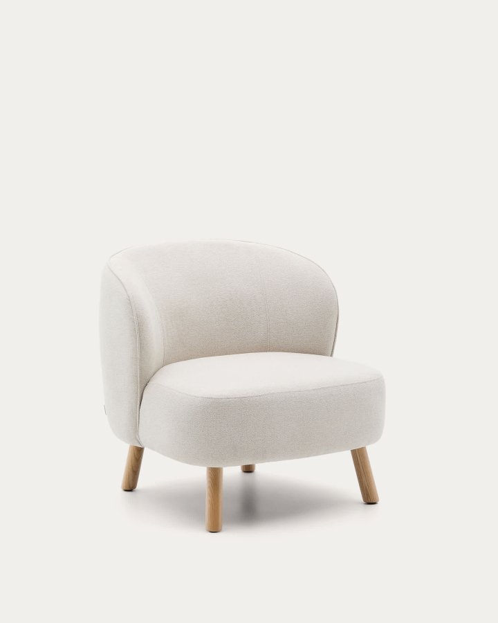 KAVE HOME Ulit lenestol - beige chenillestoff og naturlig b�ketre