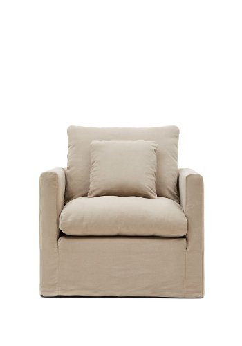 KAVE HOME Nora lenestol, med armlener og avtagbart trekk - taupe lin og bomull (B:92)