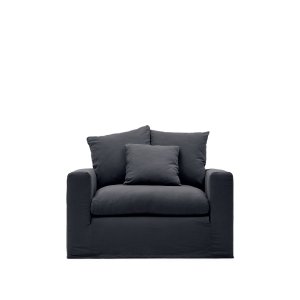 KAVE HOME Nora ftölj, med armstöd och avtagbart överdrag - antracitgr linne och bomull (B:140)