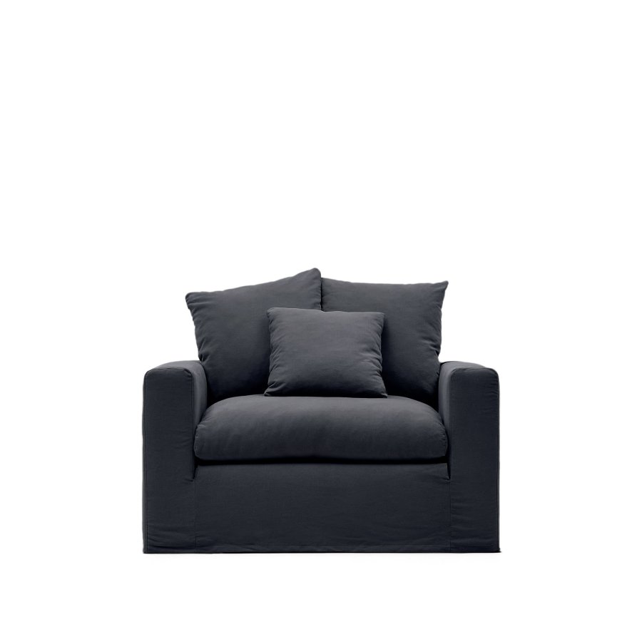 KAVE HOME Nora lenestol, med armlener og avtagbart trekk - antrasittgr lin og bomull (B:140)