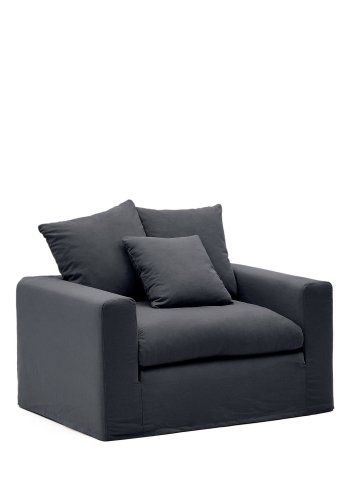 KAVE HOME Nora lenestol, med armlener og avtagbart trekk - antrasittgr lin og bomull (B:140)