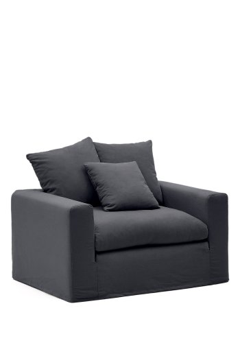 KAVE HOME Nora lenestol, med armlener og avtagbart trekk - antrasittgr lin og bomull (B:140)