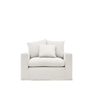 KAVE HOME Nora ftölj, med armstöd och avtagbart överdrag - ecru linne och bomull (B:140)