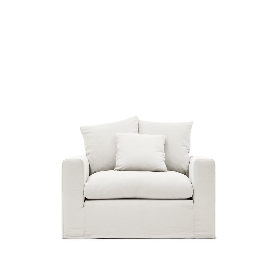 KAVE HOME Nora lenestol, med armlener og avtagbart trekk - ecru lin og bomull (B:140)