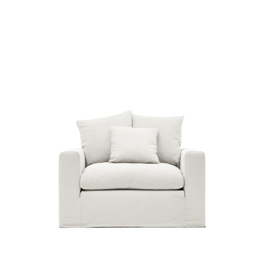 KAVE HOME Nora lenestol, med armlener og avtagbart trekk - ecru lin og bomull (B:140)