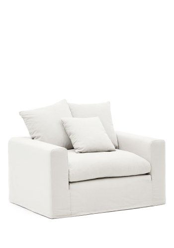 KAVE HOME Nora lenestol, med armlener og avtagbart trekk - ecru lin og bomull (B:140)