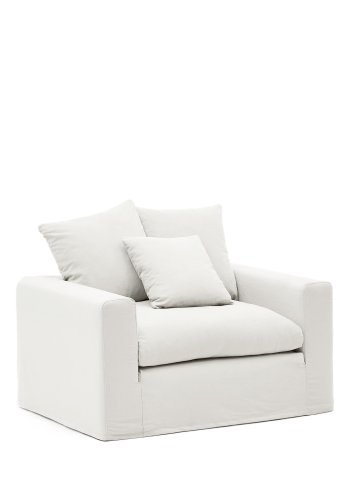 KAVE HOME Nora lenestol, med armlener og avtagbart trekk - ecru lin og bomull (B:140)