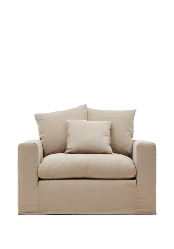 KAVE HOME Nora lenestol, med armlener og avtagbart trekk - taupe lin og bomull (B:140)