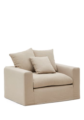 KAVE HOME Nora lenestol, med armlener og avtagbart trekk - taupe lin og bomull (B:140)