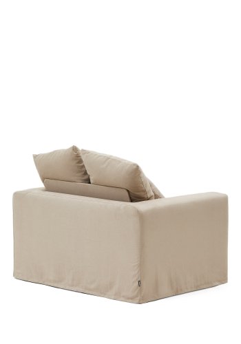 KAVE HOME Nora lenestol, med armlener og avtagbart trekk - taupe lin og bomull (B:140)