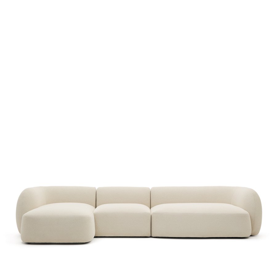 KAVE HOME Modulr 4-seters sofa Martina i ecru chenille med venstre sjeselong 377 cm