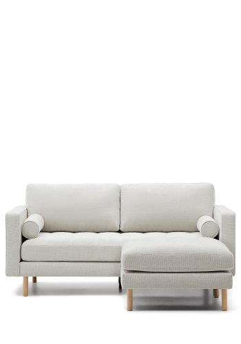 KAVE HOME Debra 2-sits soffa med fotstöd i pärl chenille och naturben, 182 cm