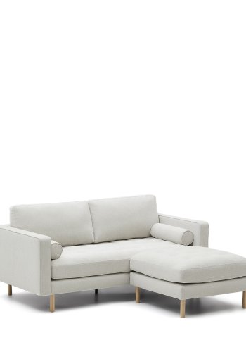 KAVE HOME Debra 2-sits soffa med fotstöd i pärl chenille och naturben, 182 cm