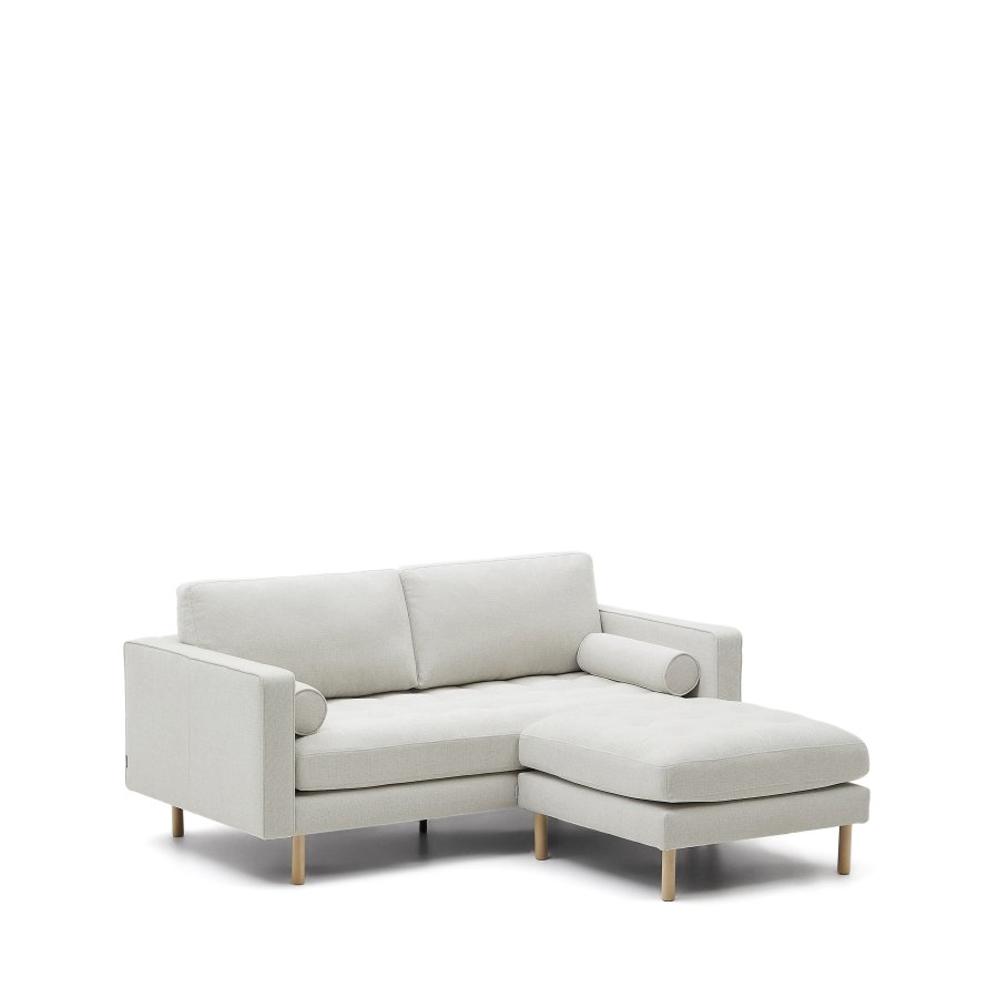 KAVE HOME Debra 2-sits soffa med fotstöd i pärl chenille och naturben, 182 cm